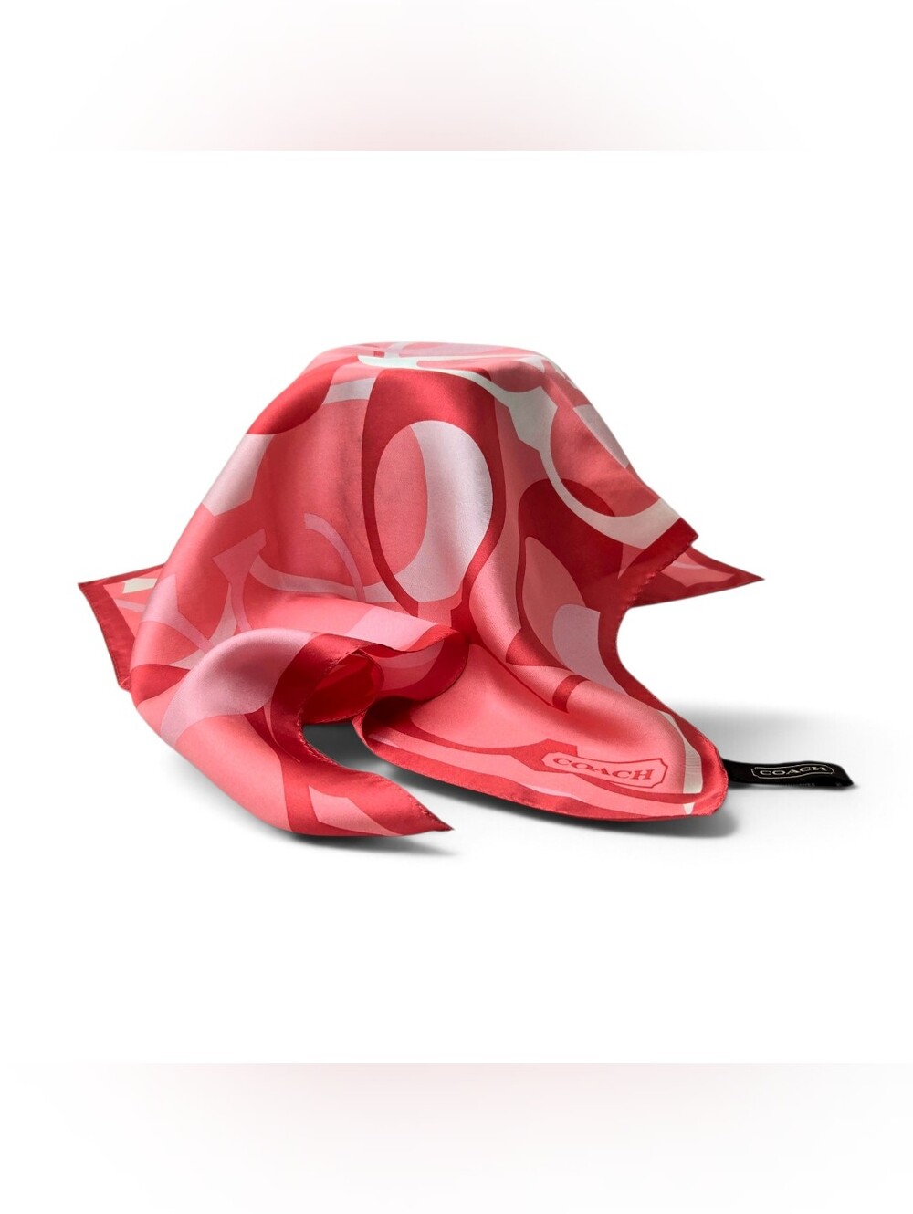 Coach Silk Scarf. Coral/pink/white.. - Picture 2 of 7